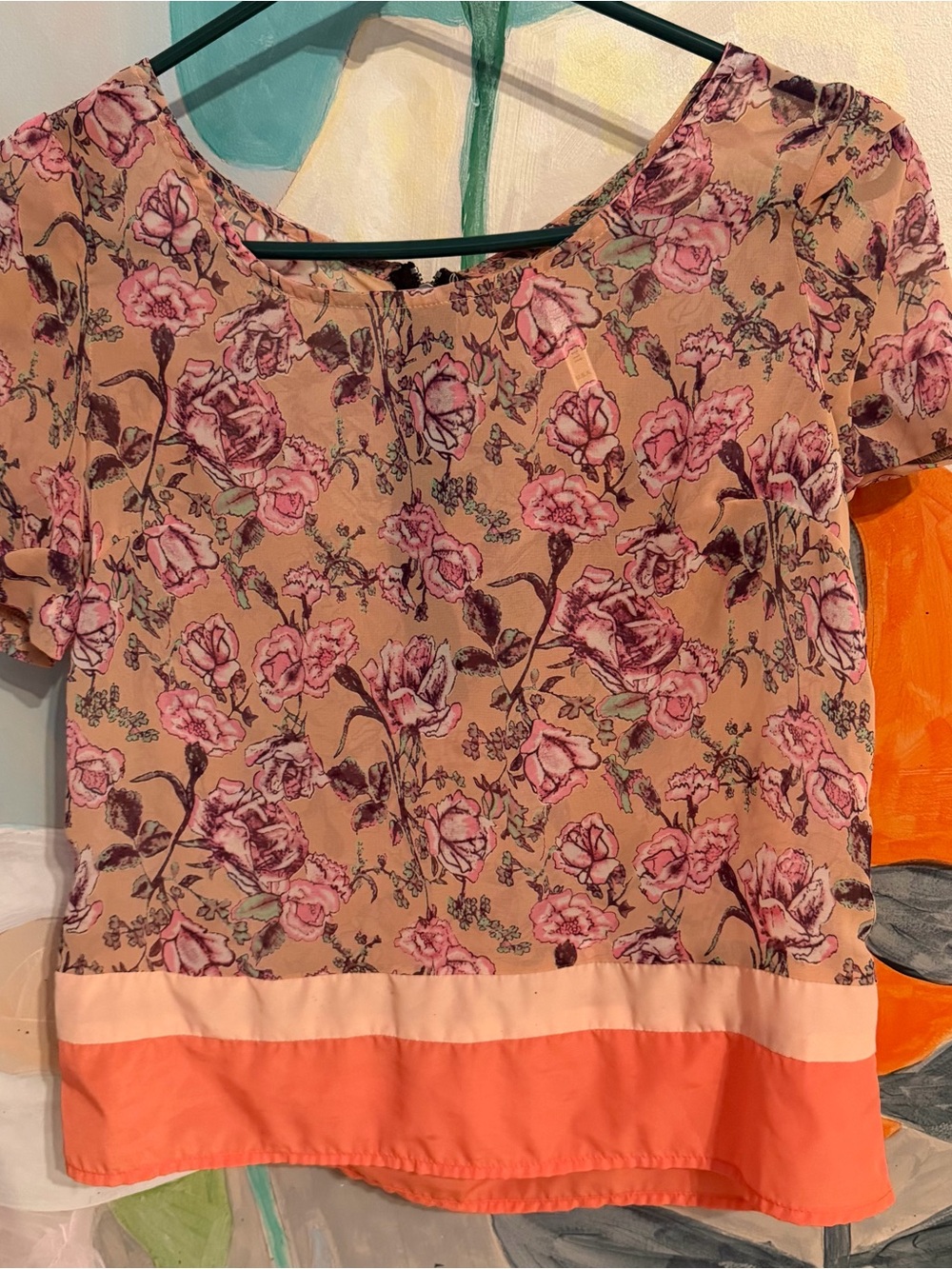 Floral Short-Sleeve Blouse in Pink and Peach